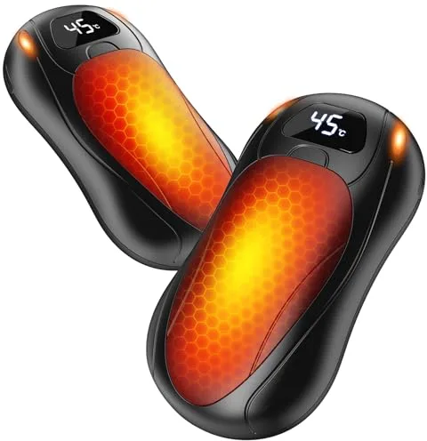 Calentador de Manos Recargable 2 en 1 con 6000mAh, Bolsillo Magnético, Ultraligero Ultrafino, 12h+ Duración, Temperatura Ajustable 35-55℃ y Pantalla LCD - Ideal para Esquiar, Camping, Golf y Regalos