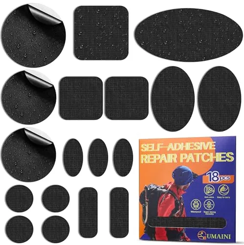 Parches Para Ropa Autoadhesivo Negro,18 Piezas Parche Para Plumas, Tela Adhesiva Para Tapizar de Nylon, Parche impermeable Adhesivo Para Chaquetas de Plumas, Pantalones, Mochila, Tienda