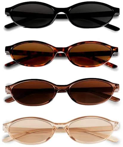 BUTBU 4 Pares Gafas de Sol Retro, Retro Gafas de Sol Ovaladas para Mujer y Hombre, Gafa-s de Ret-ro Cat Eye Clasicas, Gafa de Protección UV400, Protección UV para Conducir Viajes, (Conjunto A)