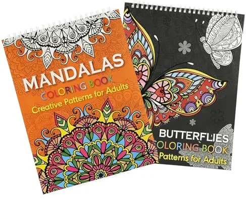 VOSSOT 2 libros para colorear para adultos, mandalas para adultos, diseño único de mandala para aliviar el estrés, libro para colorear con mandala para adultos, adecuado para acuarelas, marcadores