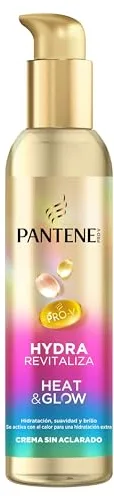Pantene Pro-V Hydra Revitaliza Heat & Glow Crema Sin Aclarado 135ml. Protege contra la Humedad, el Encrespamiento y el Calor. Con Fórmula Pro-V Activada por Calor. Suavidad y Brillo, sin Apelmazar