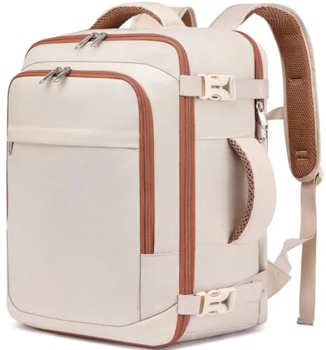 ENZOSUM Mochilas de Viaje Mujer,Mochila Viaje Cabina Avion 40x30x20 para Ryanair Vueling, Mochila Cabina 40x30x20 para Wizz Air Easyjet 24L Bolsa Viaje Mujer para Portatil de 15.6 Pulgadas,Beige
