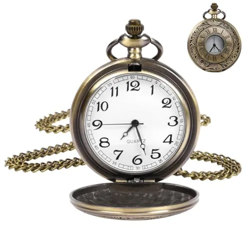 OFFCUP Reloj de Bolsillo Vintage con Cadena, Relojes de Bolsillo de Cuarzo, Regalo Antiguo para Cumpleaños, Aniversario, Navidad, Día del Padre