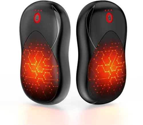 Calentador de Manos Magnético Recargable 2 Piezas, 2 en 1 Calienta Manos de Bolsillo Portátil Reutilizable, 6000mAh Calentadores Electrico con 3 Modos Ajustables para Navidad, Hombres, Golf, Camping