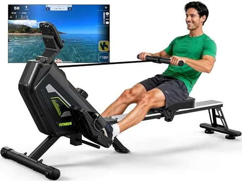 Klyzoom Máquina de remo para el hogar – 16 niveles de resistencia, silenciosa máquina de remo magnética con aplicación, capacidad de carga de 160 kg, fácil montaje, compacta y ahorra espacio (16