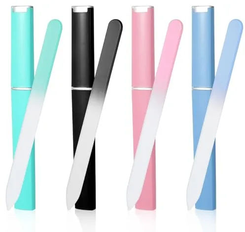 Wanmu 4 limas de uñas profesionales, lima de uñas de cristal, lima de uñas con estuche, superficie de cristal de doble cara, limas de uñas, herramienta de manicura profesional para mujeres
