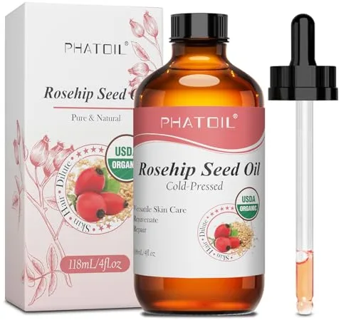 PHATOIL Aceite de Rosa Mosqueta Bio 118ML, Rosehip Seed Oil 100% Puro Natural - Prensado en Frío - Vegano - Sin Hexano - Aceite Hidratante para el Cuidado de la Piel, Cabello, Cuerpo, Uñas, Masajes
