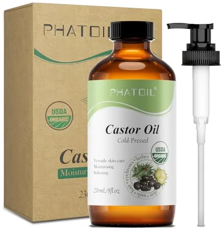 PHATOIL Aceite de Ricino Bio 236ML - Castor Oil Organic Puro Natural Prensado en Frío - 100% Virgen - Sin Hexano - Aceite para el Cabello, Pestañas, Cejas, Uñas, Barba, Hair Oil