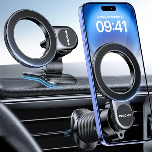 Miracase [2 En 1 Soporte Movil Coche para MagSafe 2026 Super Magnetico 360° Rotación Suporte Telemovel Carro para iPhone 17 16 15 14 13 12 Pro MAX y Otros Smartphones
