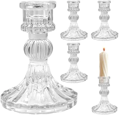4 portavelas de cristal, barra acanalada transparente, estilo Ins y portavelas de lujo para decoración del hogar, bodas y regalos, 7,8 x 7,8 x 10,3 cm