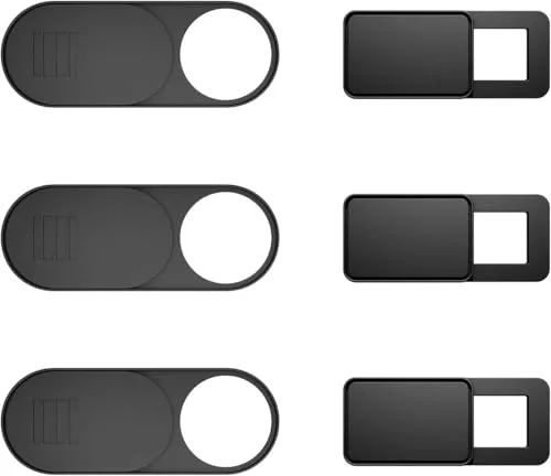 Wafuesh Cubierta de Webcam Ultrafina (6 Piezas) - Protección de Privacidad para Laptop, iMac, MacBook Pro, Ordenador, Smartphone y Tablet - Tapas Deslizantes para Seguridad en Línea (Negro)