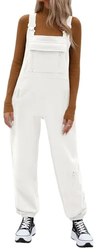 CMTOP Peto Mujer Forro Polar Invierno Mallas Termicos Mono Suelto Casual Cómodo Pantalones Sin Mangas con Correas Ajustables y Bolsillos (Blanco Roto, XL)