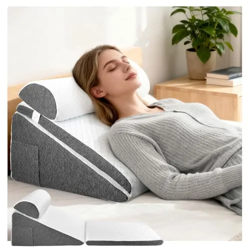 Nastopee Almohada ortopédica 3 en 1 para dormir apnea con almohada ajustable, cojín de cuña para reflujo ácido, alivio del dolor de espalda, snoring, elevación de piernas con cubierta lavable, dormir