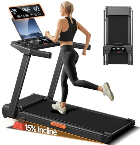 LONTEK Cinta de Correr Plegable con Inclinación 15%, Cinta de Andar Plegable 12KM/H,Caminadora Electrica para Casa Equipado con un Motor de 3,0 CV y Pantalla LED,136KG