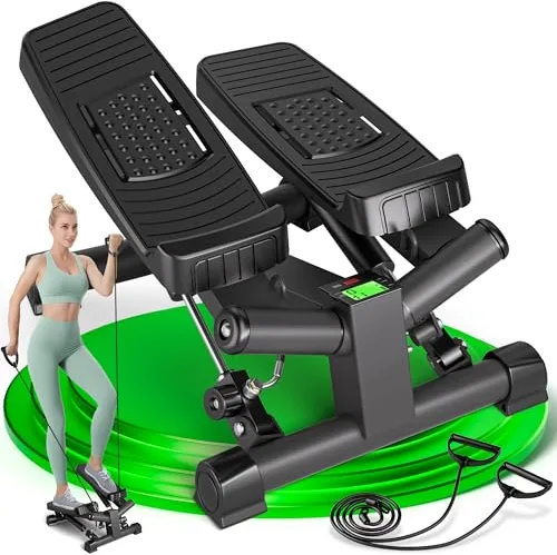 Ultrasport Mini Stepper Fitness en Casa 2 en 1 para Cardio con Monitor LCD, Bandas de Resistencia y Pedales Antideslizantes, Hydraulic Twist