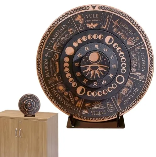 Tablero de de astrología – Rueda, de símbolo de madera | Calendario místico de vacaciones con base, tabla decorativa espiritual para meditación, yoga, estudio, biblioteca,