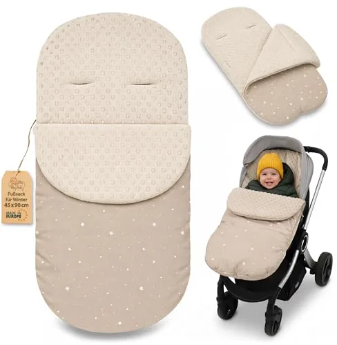 Saco para Carrito y Buggy de Invierno 90x45 cm - Saco de Invierno Forro Cálido Manta Envolvente Accesorio Bebé cálido Minky Beige con estrellas blancas