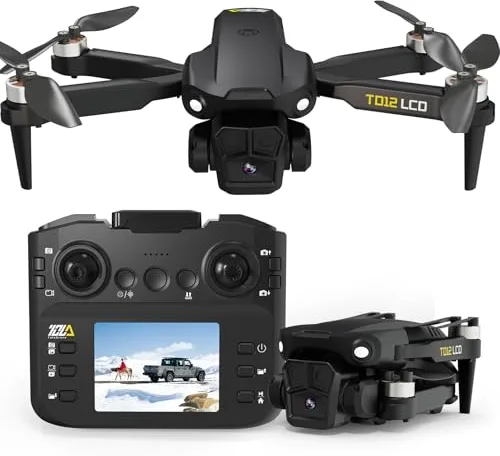 Toladrone TD12LCD Dron con Cámara, Transmisión con Pantalla LCD, Motor sin Escobillas, Posicionamiento por Flujo Óptico, Drones Cuadricópteros Plegables para Principiantes Adultos, Menos de 249g
