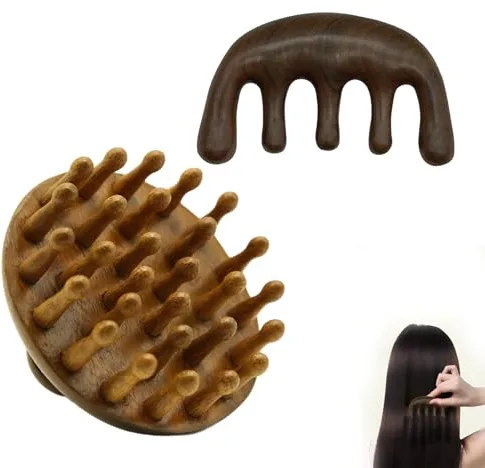 2 cepillos relajantes para el cuero cabelludo, masajeadores de cuero cabelludo de madera, peine de cinco dedos, peine redondo, herramienta de mano para el crecimiento del cabello, adecuado para