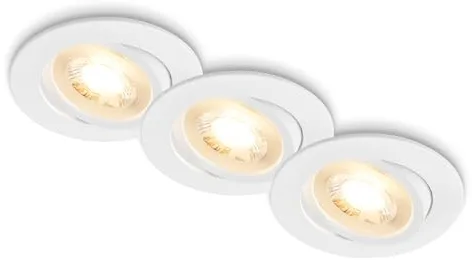 BRILONER - Pack 3 Downlights LED techo empotrables planos 230V, orientables, luz blanca cálida, ojos buey para, foco empotrable, 8 x 2,2 cm, blanco