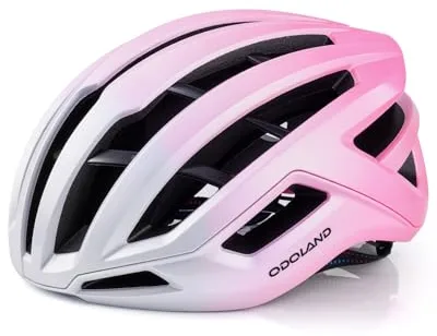 Odoland Casco de Ciclismo para Hombres y Mujeres Casco de Bicicleta Ventilaciones, con Ranura de Gafas, Resistente, Ajustable y Ligero para Ciclismo en Carretera, Montaña y Urbano, Rosa Degradado