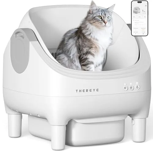 Thereye Arenero Gatos Autolimpiable con Diseño Abierto y Gran Capacidad, Arenero Gato con App, Limpieza Rápida y Fácil de Palear, Ideal para Hogares con Varios Gatos
