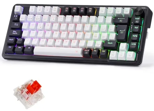 Redragon K673 Pro 75% Gasket RGB Teclado Mecánico, Teclado Gaming con Perilla, 82 Teclas, 2.4Ghz/BT/USB-C, Espumas Absorbentes de Sonido, Hot-Swap Interruptor Rojo, 4000mAh batería, QWERTY Español