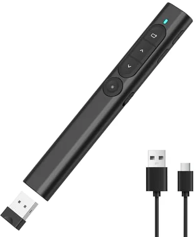 elzle Presentador Inalámbrico para PowerPoint, Control Remoto con de Hipervínculo y Regulador de Volumen, Compatible con Mac, PC y Portátiles, para Reuniones y Conferencias - Negro