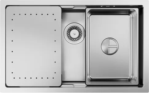 CECIPA Fregadero de cocina de acero inoxidable, 70 x 44 cm, incluye tabla de cortar, fregadero interior de repuesto, sifón con rebosadero, fregadero de cocina empotrable sin orificio para grifo