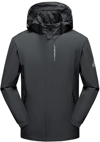 AMZSPORT Hombre Impermeable Chaqueta Cortavientos Ligera y Plegable Transpirable para Senderismo,Running,Viajes,Senderismo,Gris L