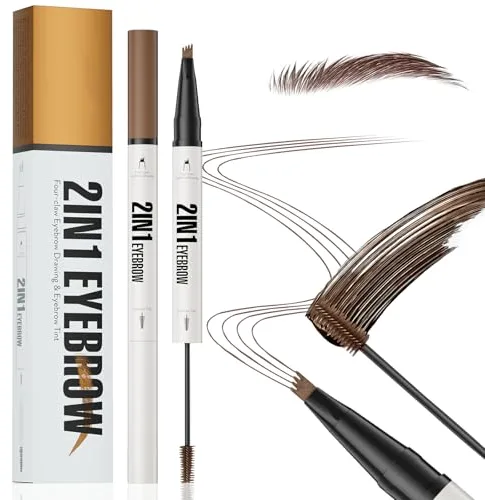 Zukqvrivelig 2 en 1 Lápiz de Cejas + Tinte para Cejas, Prueba de Manchas y Duradero Waterproof, LapizCejas Microblading para Cejas Naturales(Marrón #02)