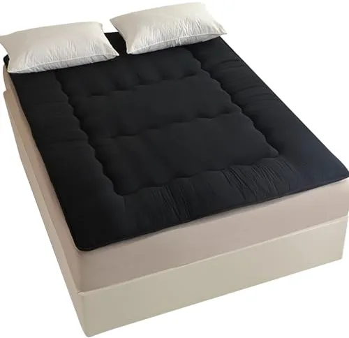 FISHDRU Colchón futón, colchón japonés, cama de suelo japonesa, cama de tatami plegable, colchón enrollable para habitación de invitados, dormitorio (negro, colchón doble (99 x 203 cm)
