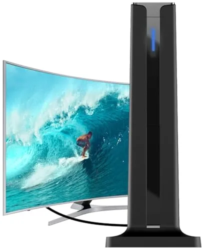 Antena TV Interior Digital con Base Adhesiva – Antena TDT HDTV para Televisión, Recepción 360°, Cable de 3m, Fácil Instalación, Señal Estable para Canales Locales Gratis