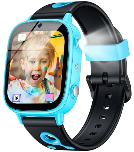 Reloj Inteligente Niños Smartwatch con Audiolibros - 1.8" IPS Smart Watch Niña con Aprendizaje 26 Juegos IP68 Impermeable Linterna Cámara Reproductor MP3 Regalo Cumpleaños Navideño para Niños Niñas