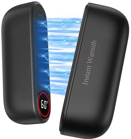 Calentador de Manos, 4000mAH*2 Calienta Manos, 3 Niveles de Calor hasta 60°C, Recargable 2 en 1, Magnético Calentador Manos, Tamaño de Bolsillo para Golf, Raynauds, Camping, Navidad Regalos-Negro