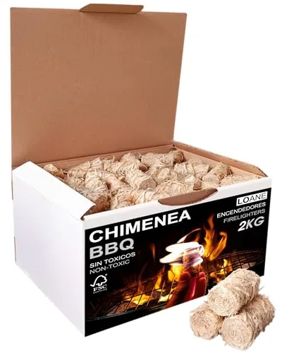 LOANE - Encendedores Ecológicos - 2KG - Encendedor Barbacoa, Encendedor Chimenea, Pastillas Encendido Chimenea, Encendedores De Lana De Madera, 150 Unidades Aprox