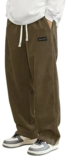 PADOLA Pantalones de Pana para Hombre Pantalón Holgado Cintura con Cordón Casuales Elásticos Cálido y Cómodo(XL,Marrón)