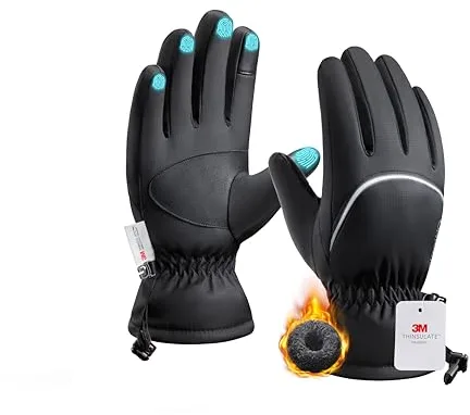 Origem Guantes Moto Invierno por Hombre Mujer, 3M Thinsulate Termicos Esqui Guantes Nieve Impermeables Felpa Pantalla Táctil Frio por Ciclismo, Running,Camping,Bicicleta,Senderismo,Esquiar
