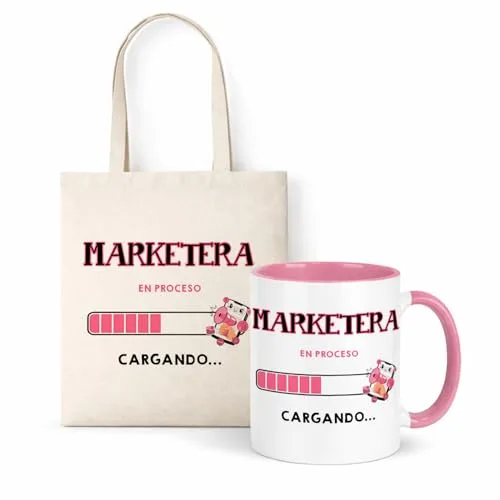 Kembilove® Taza + Bolsa Marketera | Regalo Original para Mujer de Marketing | Set Creativo para Publicistas, Community Managers y Profesionales de Publicidad y Marketing Digital