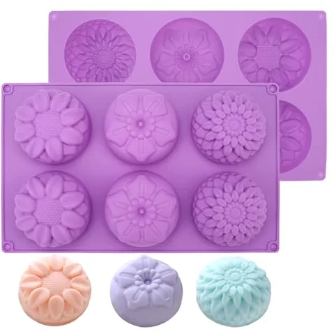 Moldes para hacer jabones, 6 cavidades de flores, molde para jabón, redondo de silicona, reutilizable, preparación de jabones artesanales, cupcakes, galletas, chocolates