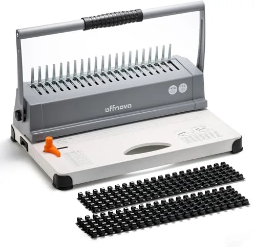 OFFNOVA Bindemaschine 21-Loch 450 Blatt Bindegerät, Spiralbindung Buchbinder Maschine con Starter Kit Kamm Bindung Stacheln, para documentos diarios de oficina