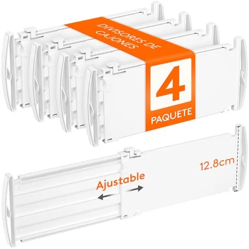 Lifewit Separadores de Cajones para Altura 13 cm, Ancho 30-47cm Divisores Ajustables para Armarios de Ropa, Organizador Plastico para Vestidores, Cocina, Baño, Tocadores y Escritorios, Juego de 4