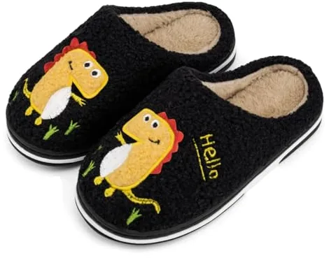 INMINPIN Zapatillas de Estar por Casa para Niñas Niños Caliente Pelusa Pantuflas de Invierno Lindo Zapatos Interior de Algodón con Dinosaurio de Dibujos Animados,Negro R,35/36 EU=Fabricante 36/37