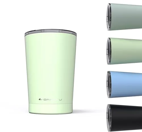 Daikoku Vaso térmico café 330ml acero inoxidable | Taza de viaje con tapa hermética libre de BPA | Termo portátil doble pared aislante, mantiene bebidas frías 12h y calientes 5h | Color Verde