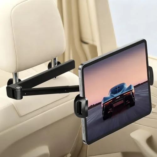 VINATO Soporte Tablet Coche para iPad, con Rotación 360°, Ajustable para Dispositivos de 4,7 a 13 Pulgadas, Sujetador para Reposacabezas, Negro