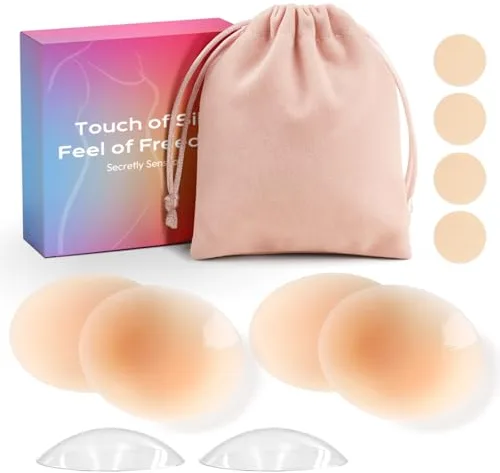daidora 2 Pares de Pezoneras Adhesivas Invisibles de Silicona, Impermeables, Reutilizables y Invisibles, Incluye Bolsa de Almacenamiento Champán