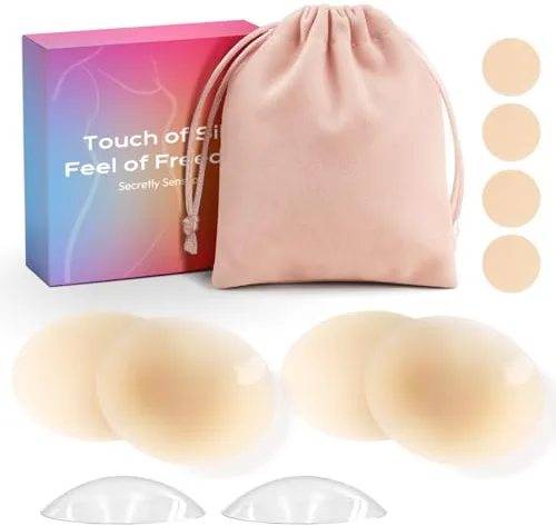 daidora 2 Pares de Pezoneras Adhesivas Invisibles de Silicona, Impermeables, Reutilizables y Invisibles, Incluye Bolsa de Almacenamiento Nude