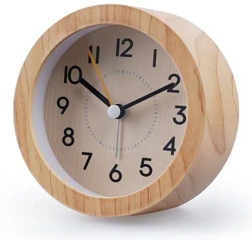 Voniobuy Reloj Despertador Analógico Silencioso - Diseño Madera con Luz Nocturna Suave, para Mesita de Noche, Funciona con Pilas (1x AA Incluida)