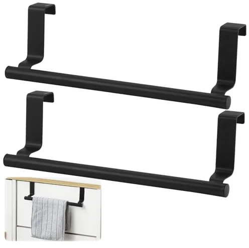 2 PiezasToallero Cocina Puerta,24×7cm Toallero para Puerta de Baño,Acero Inoxidable Colgador Trapos Cocina Puerta Sin Taladro Toallero para Baños,Cocina,Dormitorio,Sala de Estar y Oficina (Negro)