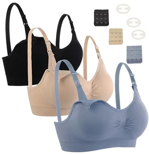 Seitop Sujetadores de lactancia para lactancia, brasier de maternidad, sin varillas, sin costuras, brasier de embarazo para mujer, Negro/Beige/Azul, X-Large